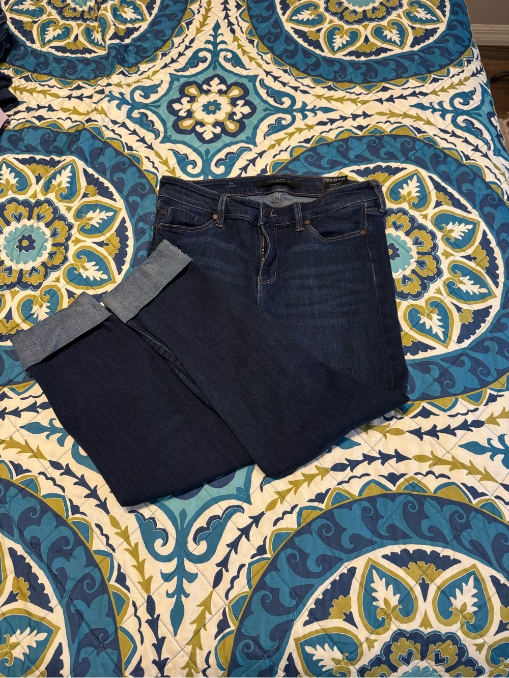Liverpool Dark Indigo Cuffed Ankle Jeans
